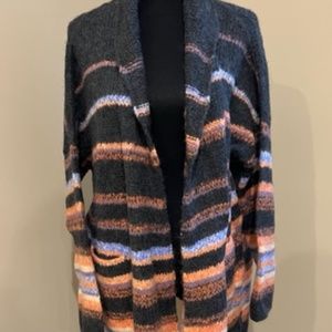 Free People School Boy Cashmere Cardigan  Cocoa/Mar Sz.Med Black / rainbow